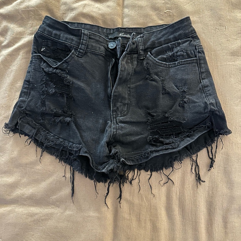 Distressed Black Denim Shorts